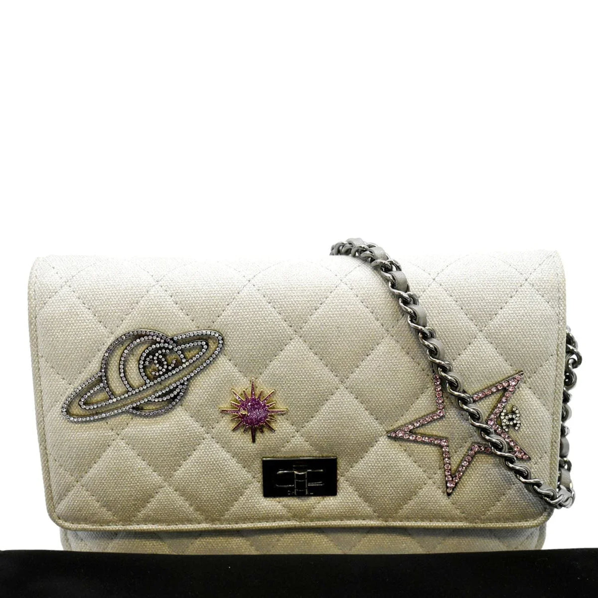Pre-Owned Classic Quilted Light Space Canvas 2.55 Grey Reissue WOC Charm Crossbody Bag