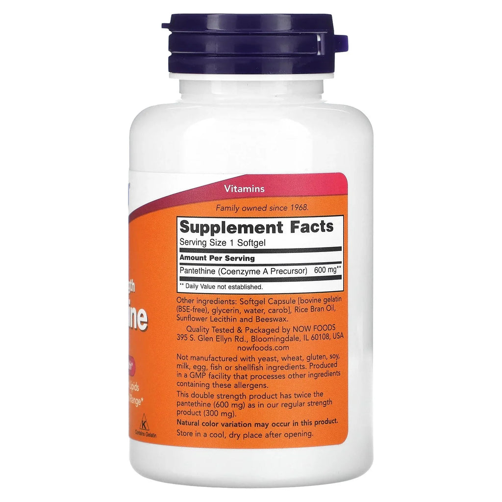 Pantethine 60 Double Health*, Strength, A Supplements, (Coenzyme Precursor) NOW Cardiovascular mg, 600 Softgels