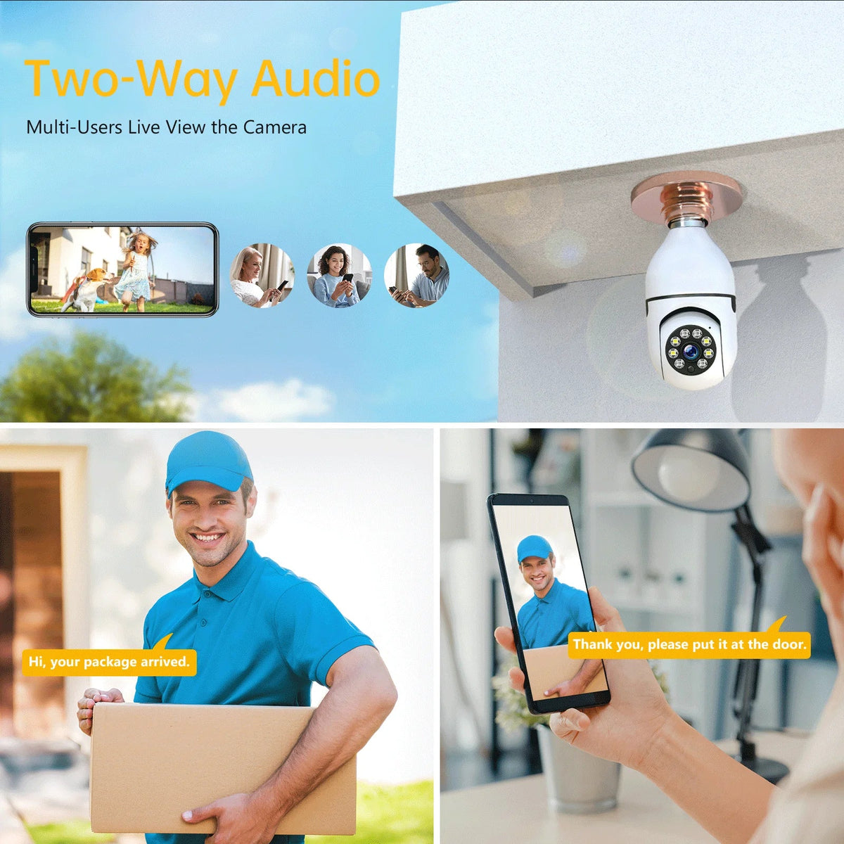 TOGUARD Camera (2PCS) Outdoor, Dome Remote 2.4G Light Night Camera with 1080P Detection Access 2-Way Security Wireless Bulb Wifi 360° E27 Motion Camera IP Vision Color Audio