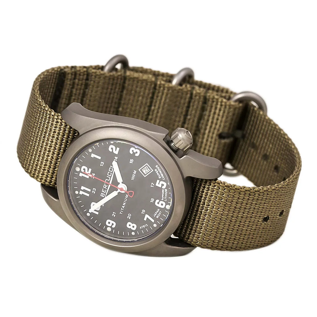 Nylon Original Mens Dial Black A-2T Analog Classic Beige - Watch Strap 12724 Titanium - -