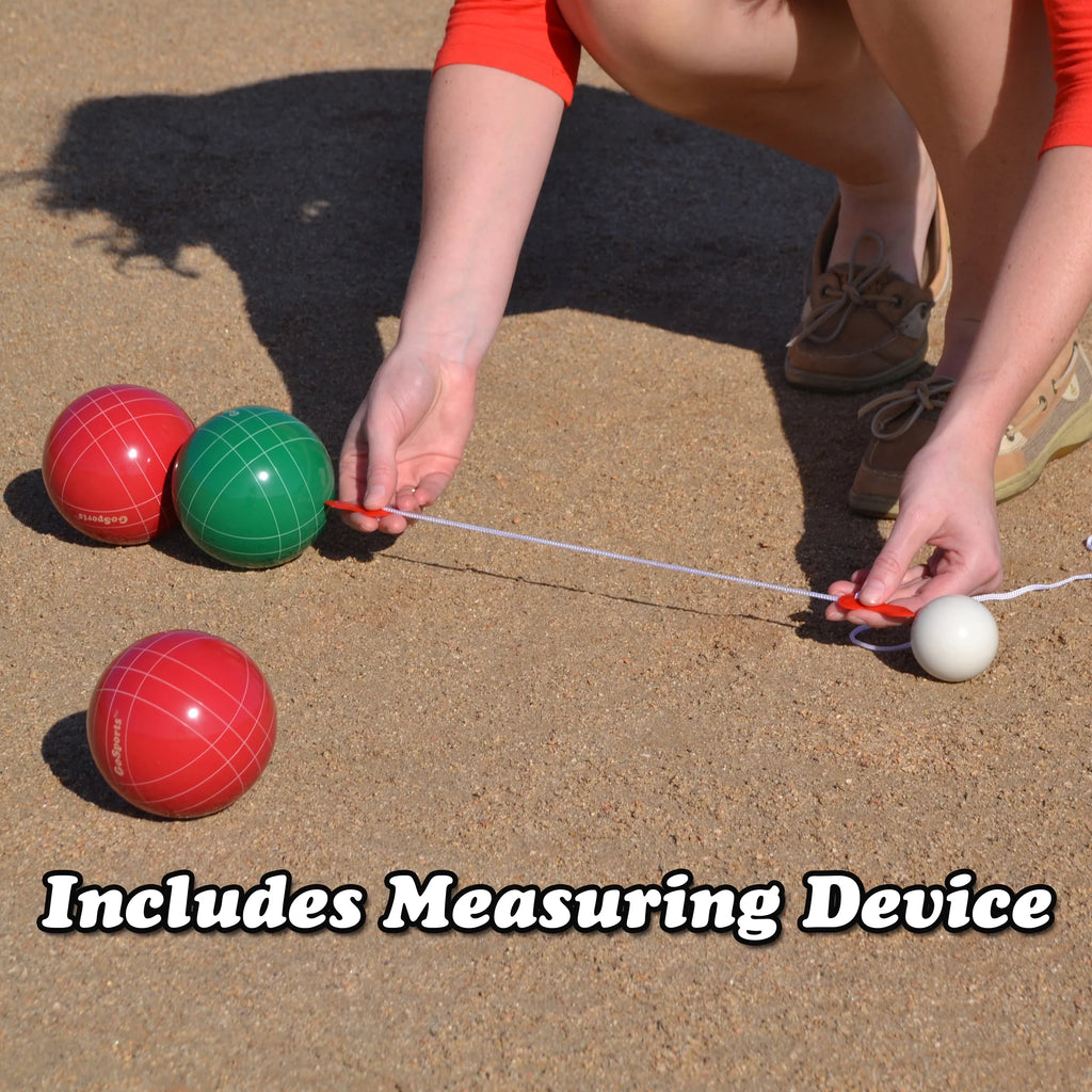 8 Regulation Set with Pallino, and Balls, Case 100mm Rope GoSports Bocce Measuring