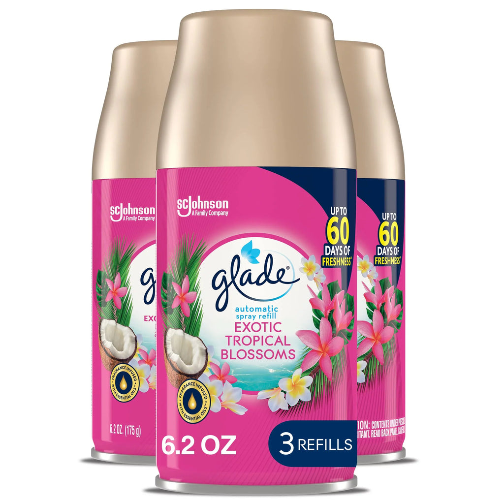 Automatic Freshener Blossoms, Air Spray Home Glade And For Refill, Tropical 3 Count Bathroom, Oz, 6.2