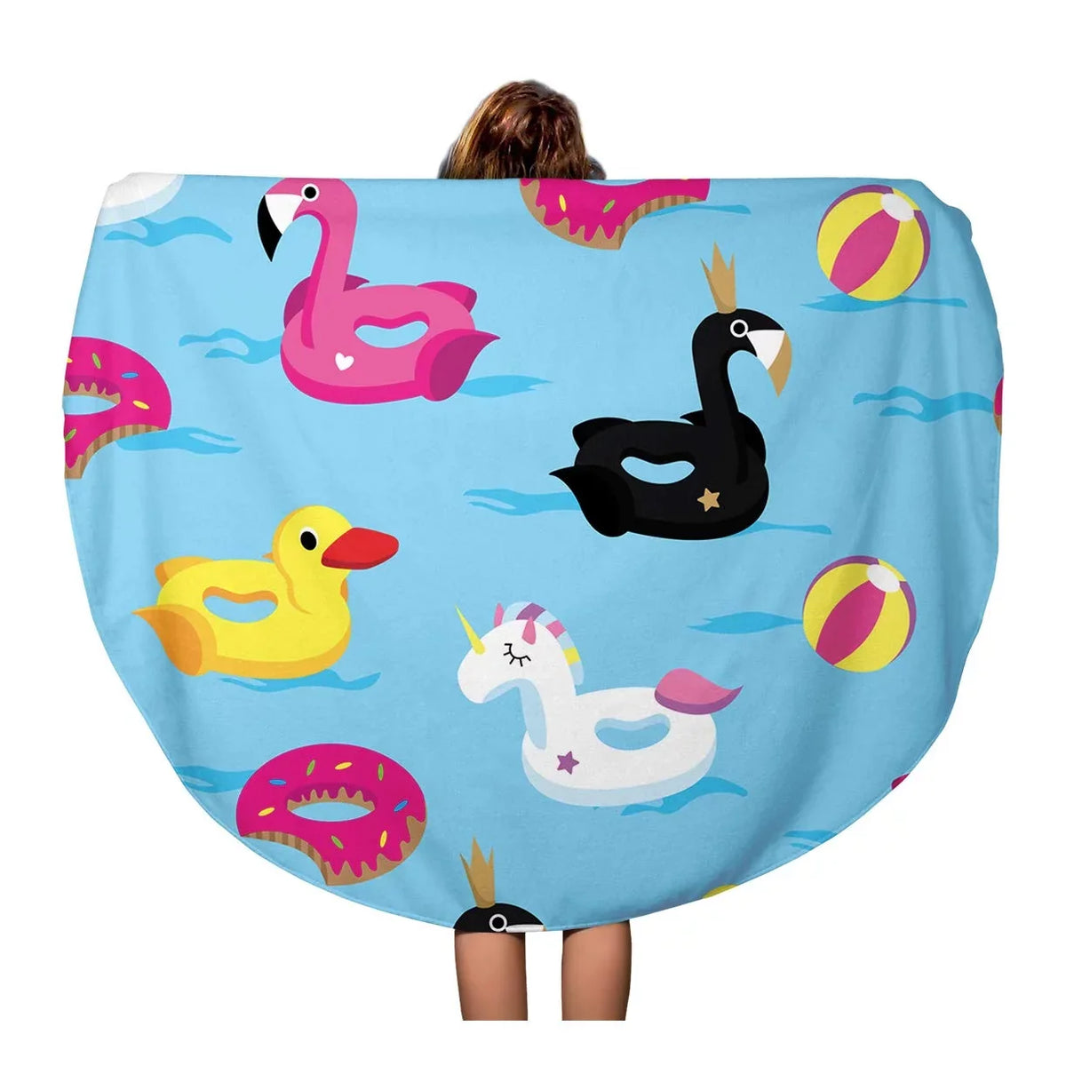 Travel Beach Duck Circle 60 Tapestry The Beach Throw Blanket Mat Circular Blue Round Pattern in Towel Towels Inflatable Water Floats Colorful inch KDAGR