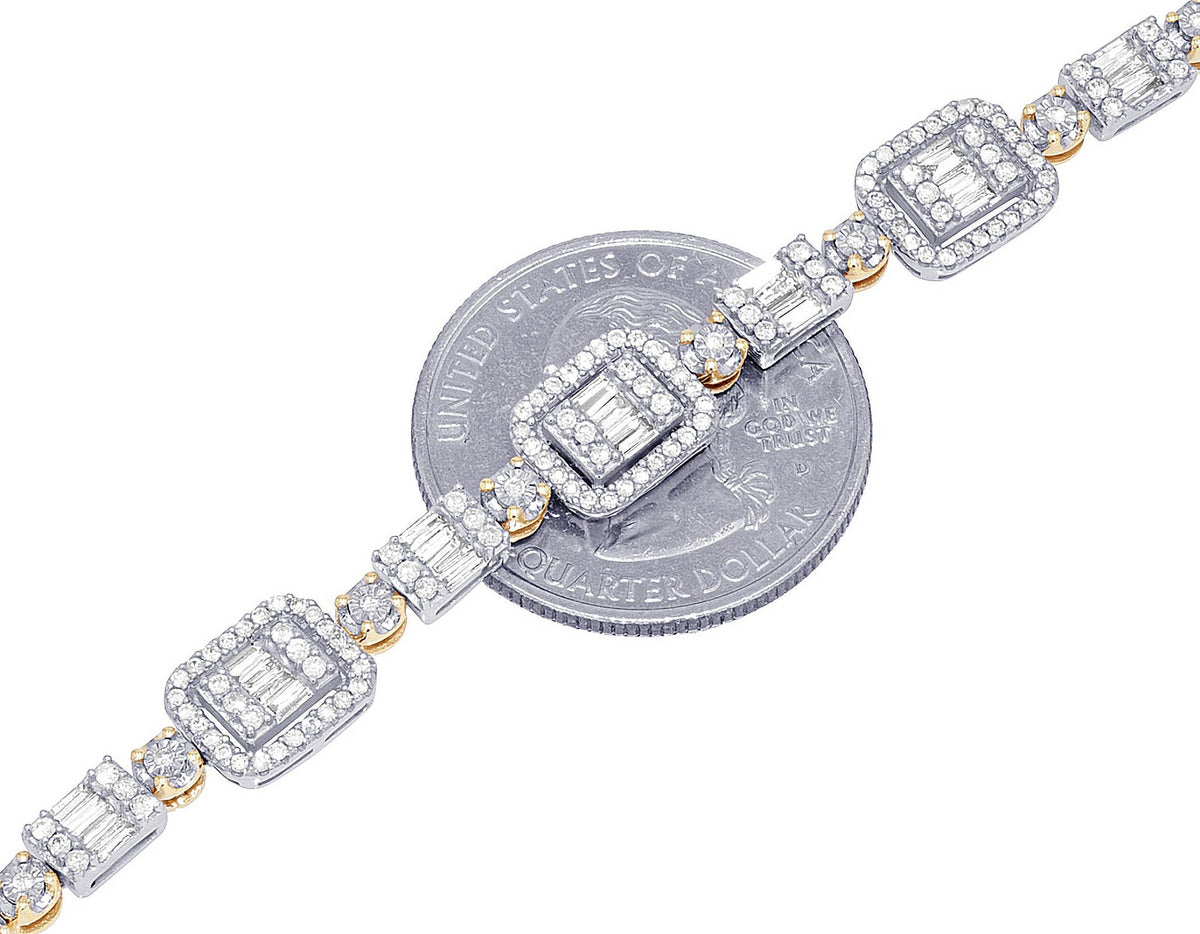 3MM CT Illusion Yellow-White Cluster Halo Set Diamond Toni Gold n Baguette wristband 7" 1.30