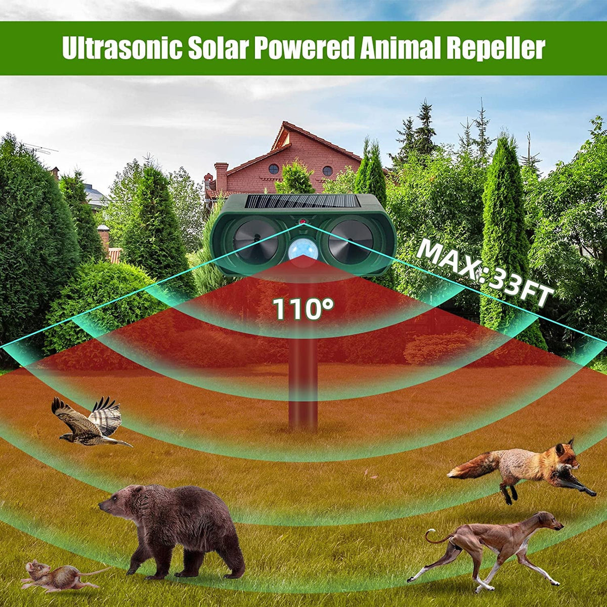 Outdoor Cat Pack Deer to Lights Repellent PIR Animal Fox Repeller Mouse Deterrent Repeller with Sensor Flashing Solar 2 Away Raccoon Dog Animal & Waterproof Keep Pest Ultrasonic Animal