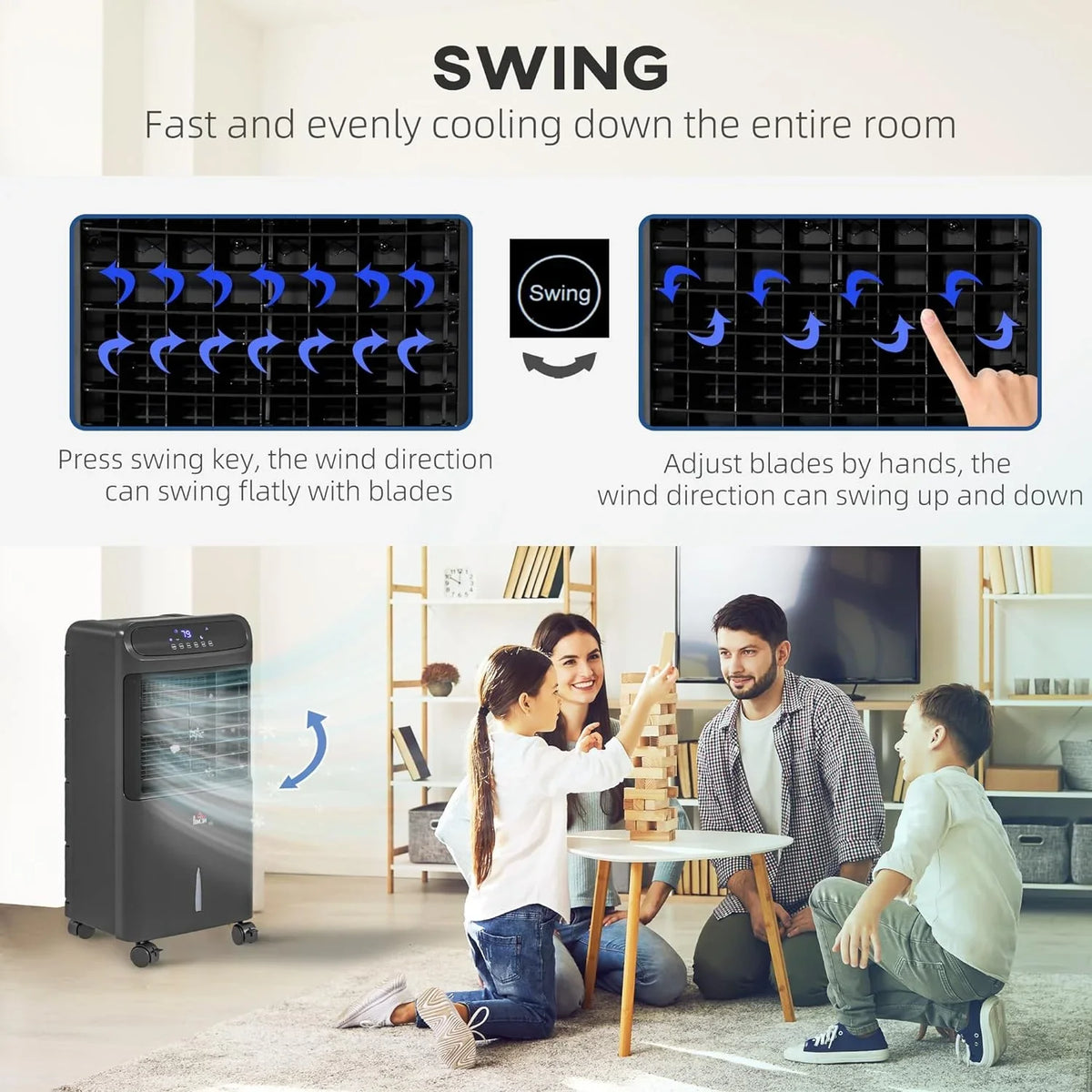 Unit Conditioner with 3-In-1 Home Air Tank Cooling for Ice Office, Oscillating, HOMCOM 32" Timer, Black Cooler, Display, Evaporative Mobile Water Water Bedroom, LED 3.2gal Humidifier Fan Remote,