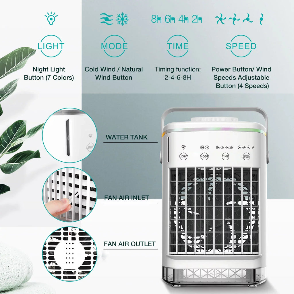 Desktop Air & Personal 7 Camping Cooler with Conditioner Fan Air Timer Air for Conditioners 2-8H Portable Fan Night Mini Home Light Desk 4-Speed Office Hiroke Spray