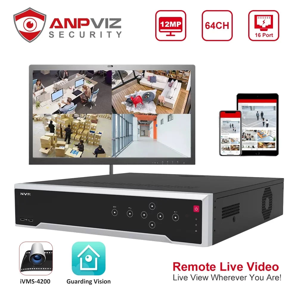 Video HDMI/VGA PoE Play Anpviz 4K Recorder NVR, Recording, 12MP Network Video & 64CH Output Embedded 24/7 Simultaneous for Plug