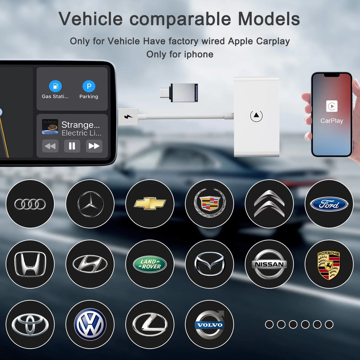 iPhone Player Adapter Wireless Car Carplay IOS Dongle Navigation Replacement for USB