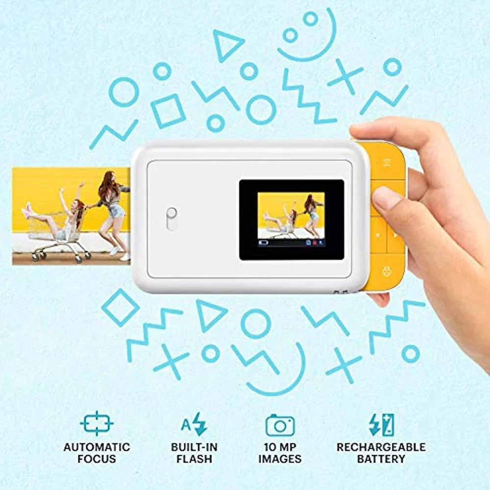 Photo Smile Instant with Bundle Print Case Soft Camera Digital KODAK Frames (White/Yellow)