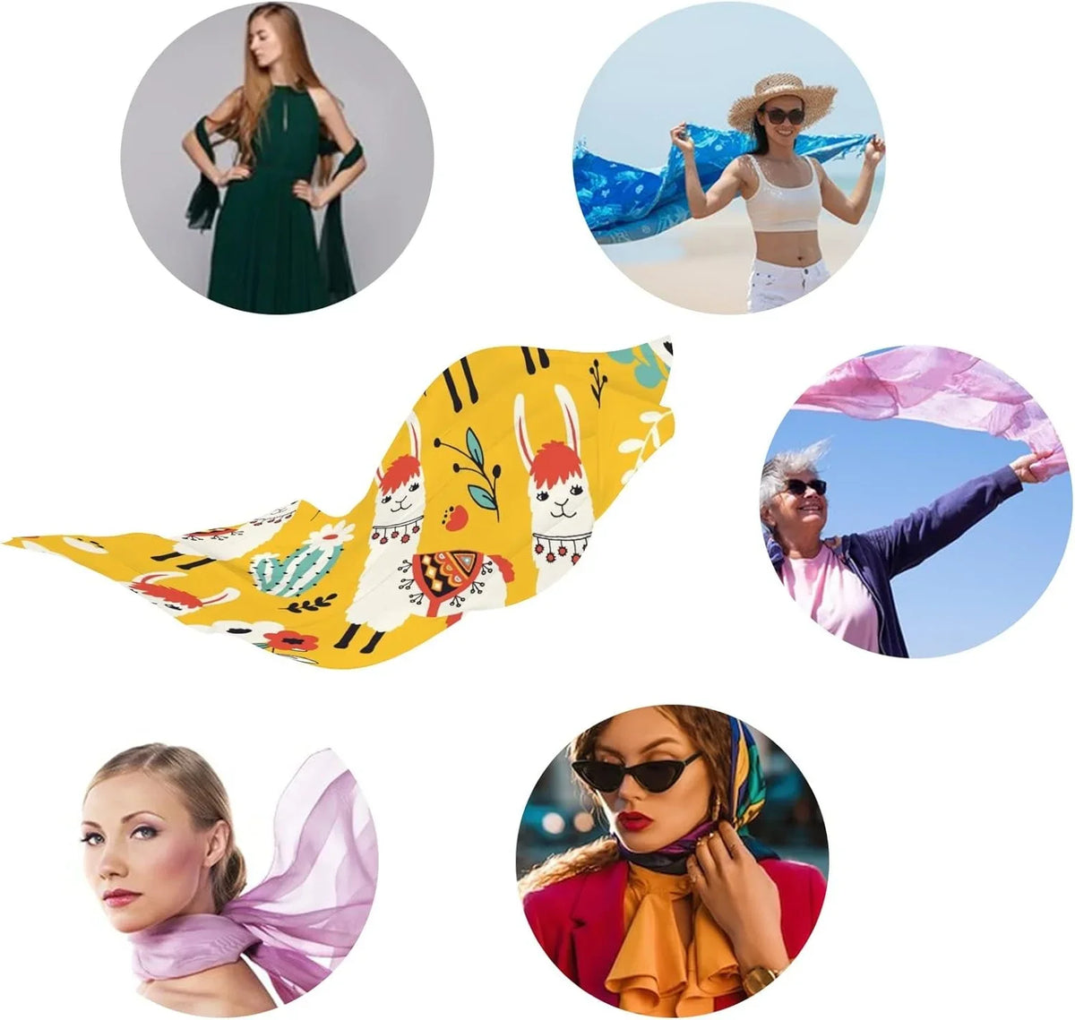 Flowers Women Hyjoy And Neck Llamas Cacti Shawl Scarf Long Scarves for Lovely Girls Silk Wrap Lightweight