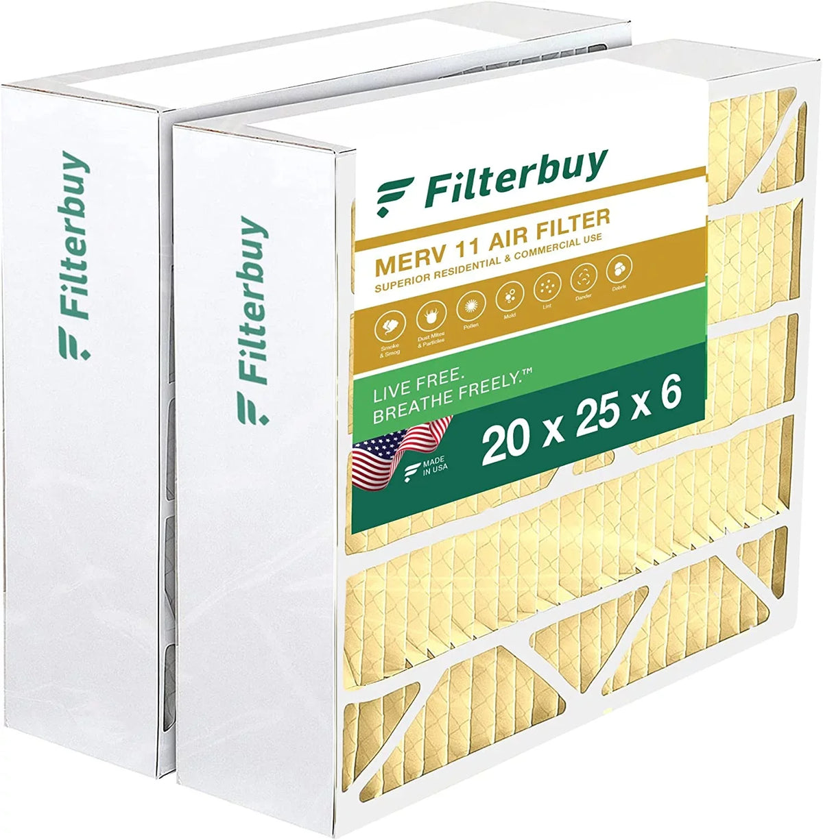 Pleated AC Space-Gard 11 2250 Filters for HVAC 201/2200 / Filterbuy MERV (2-Pack) Furnace 20x25x6 Air Aprilaire
