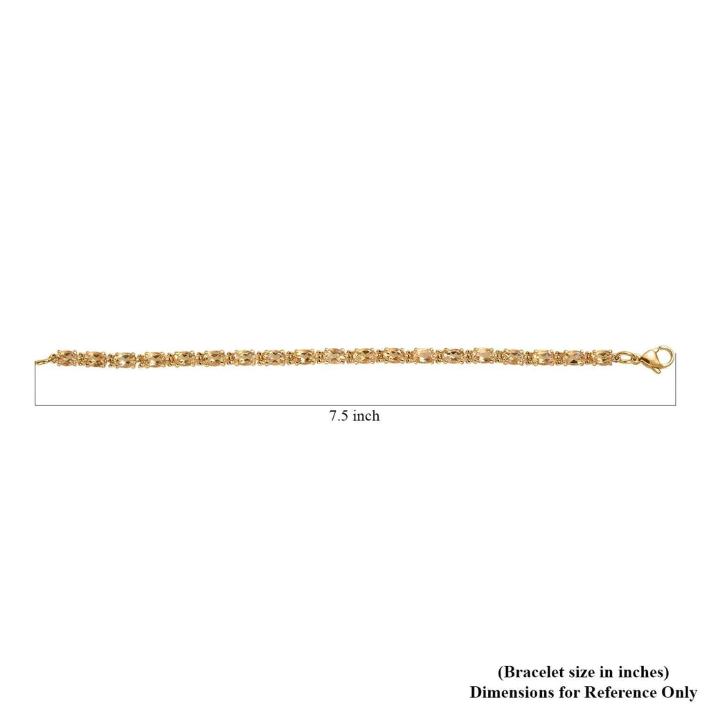 for Size LC 7.25" Ion Gold Women Jewelry 7.38 wristband Steel Shop Stainless Citrine Oval Gifts Ct Plated Yellow Birthday