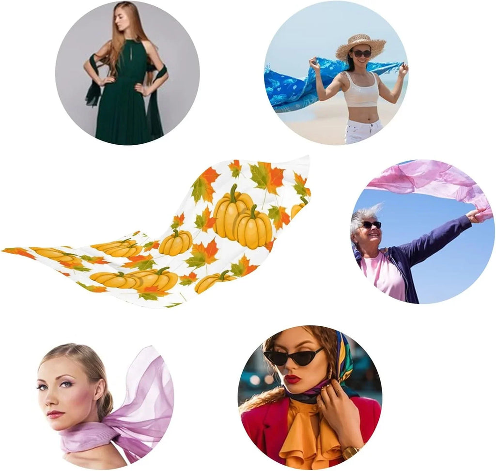 Hyjoy Long Silk Scarves Lightweight Pumpkins Shawl Maple Leaves for Girls Wrap Women Scarf Neck