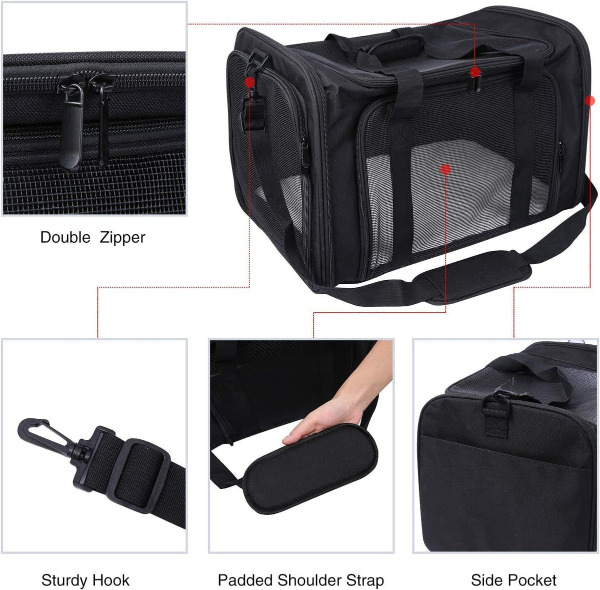 Lineslife Car for Puppy Traveling, for Small Carrier Cats 25 Cat Medium lbs, Cats Bag Bag Collapsible 2 Pet Medium Carrier Dogs Large Black or Dog