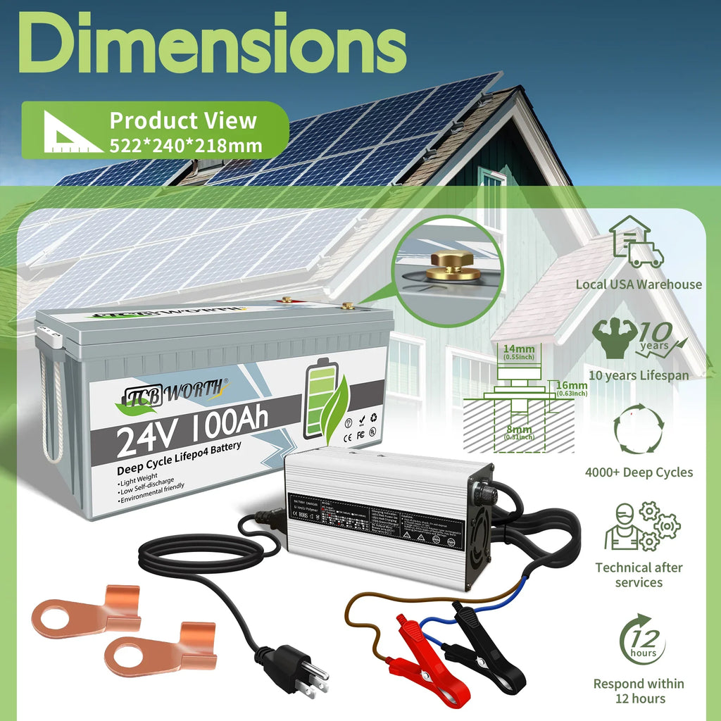 Solar, 10-Year with 4000+ 29.2V 24V BMS, Motor, A Boat. 100Ah Grade battery Battery Cycle for Lithium Batteries Cells, Marine, Charger LiFePO4 100A Lifetime, 8A Rechargeable, Deep included Trolling