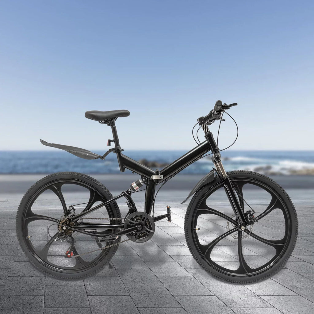 Folding Miumaeov 26" Max 150kg/330lbs Loading Carbon Camping Bike City Shifter Light Bicycle Black Bike 21-Speed Steel Weight Adult Folding
