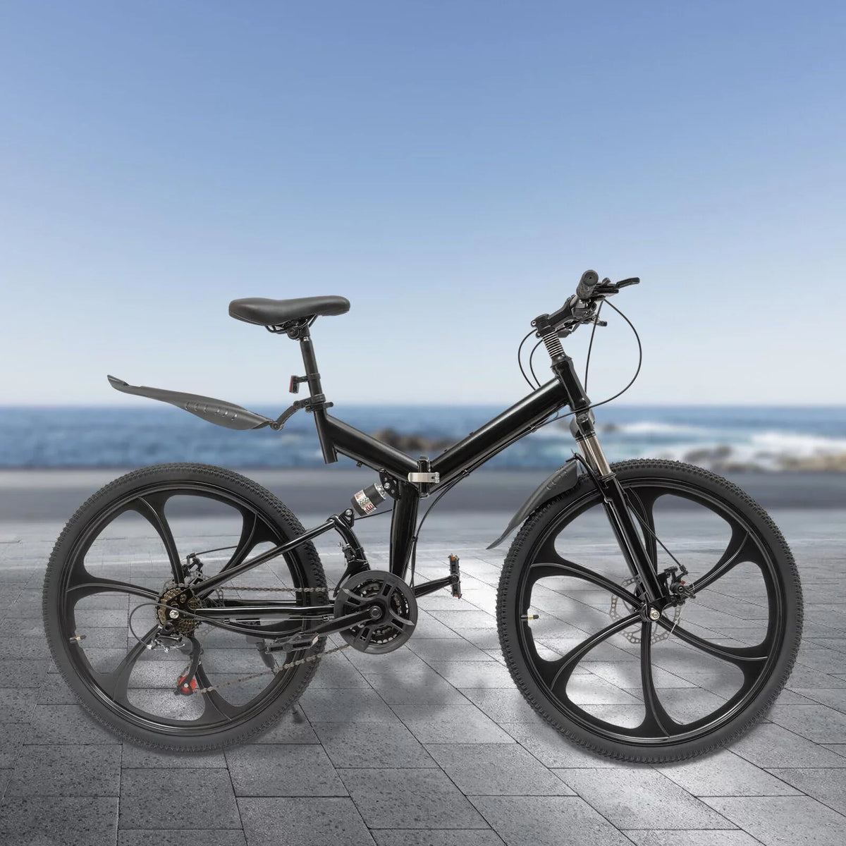 Folding Miumaeov 26" Max 150kg/330lbs Loading Carbon Camping Bike City Shifter Light Bicycle Black Bike 21-Speed Steel Weight Adult Folding
