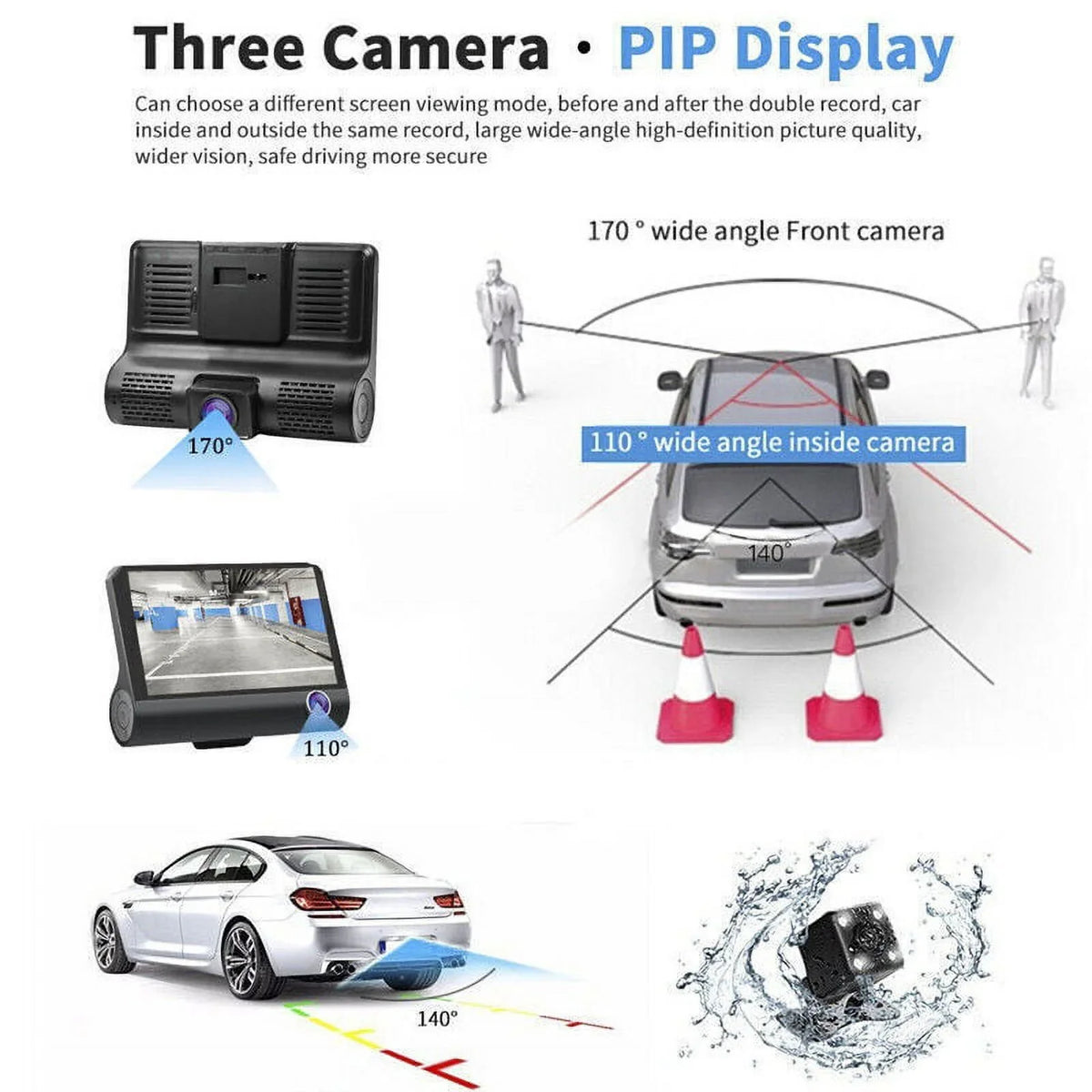 DVR Monitoring HD Car Motion Cam Xhy Video Camera and Driving Recorder G-Sensor, 4" Dual Front/Rear/Built-In 1080P Detection Parking Dash Lens