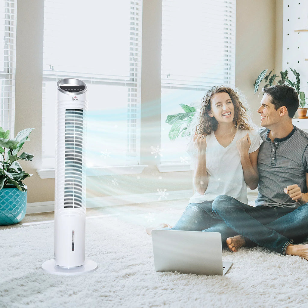 3 Humidifier, Office, Remote, Home Modes, 40" 3 Oscillating, Ice Display, White 3-In-1 Cooling Speeds, LED 8H Cooler HOMCOM Fan Air for Evaporative with Timer,