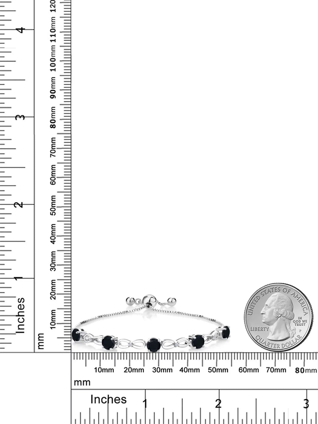 King Gem Diamond 925 Women Fully Black Tennis Adjustable wristband (2.42 to Lab Up Sterling Gemstone Infinity inch) Silver Round White 9 Grown Birthstone, Cttw, 5MM, Onyx and For Stone