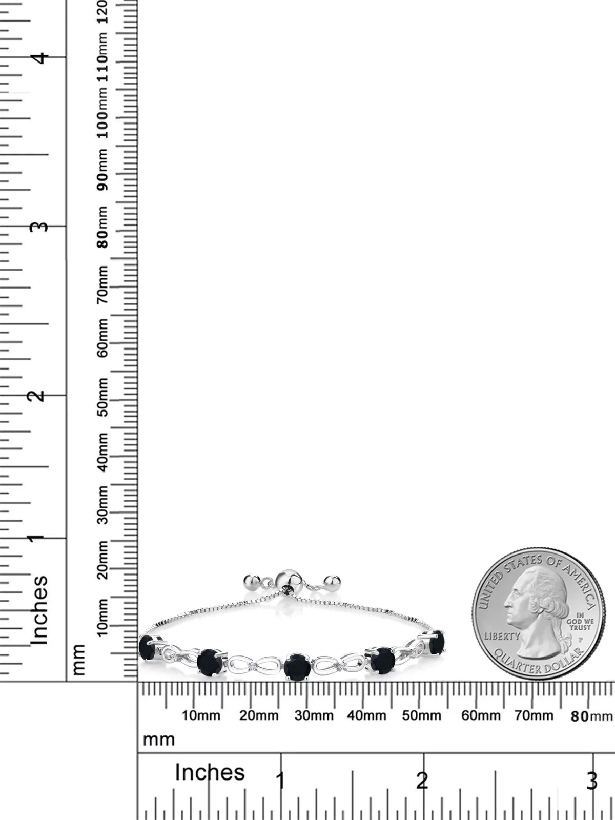 King Gem Diamond 925 Women Fully Black Tennis Adjustable wristband (2.42 to Lab Up Sterling Gemstone Infinity inch) Silver Round White 9 Grown Birthstone, Cttw, 5MM, Onyx and For Stone