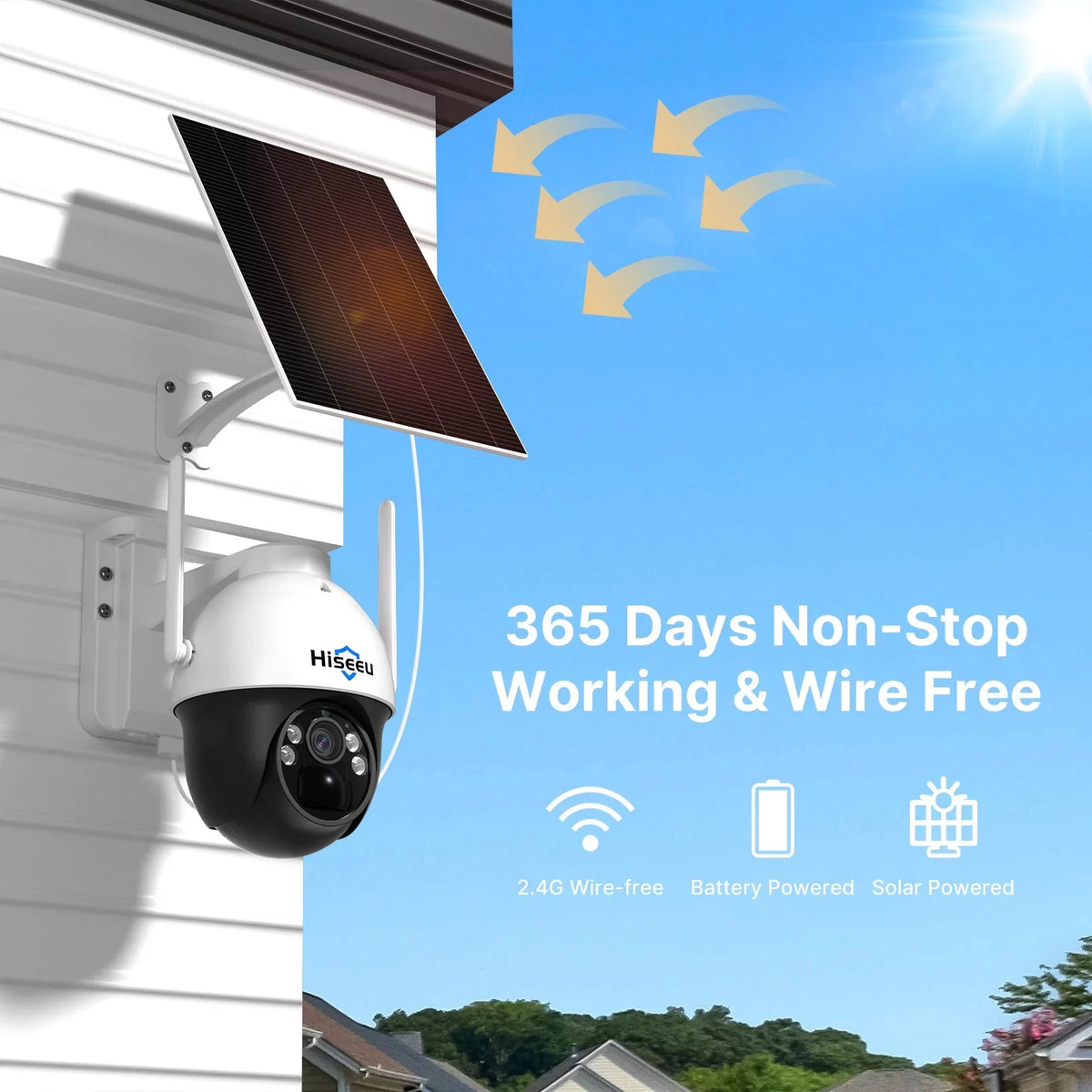 zoom,2-Way View digital Vision,Spotlights,SD Night Security Camera,360 Detection Pan/Tilt,8X Rechargeable Slot,Smart Card Solar AI Hiseeu Wireless 2K/3MP Battery Audio,Color