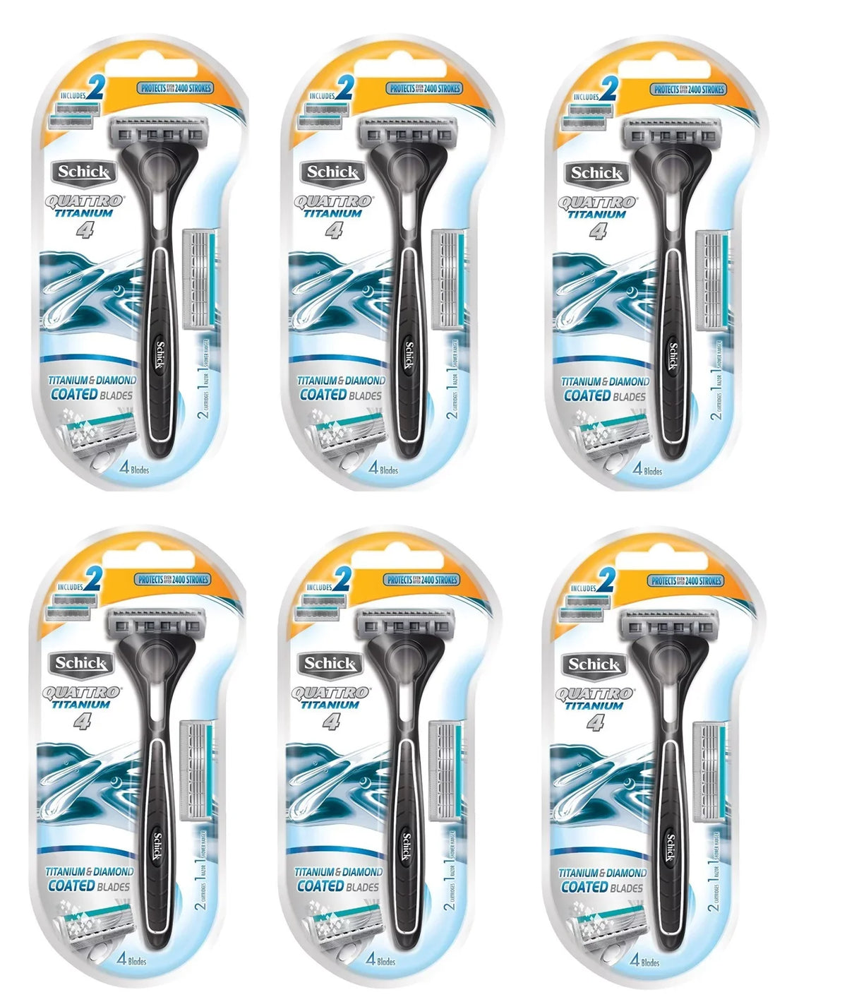 Quattro & 2 Cartridges Schick Eyebrow + Trimmer 1 of (Pack Blades, Coated 6) Count Razor Cartridges, Razor, Titanium 3