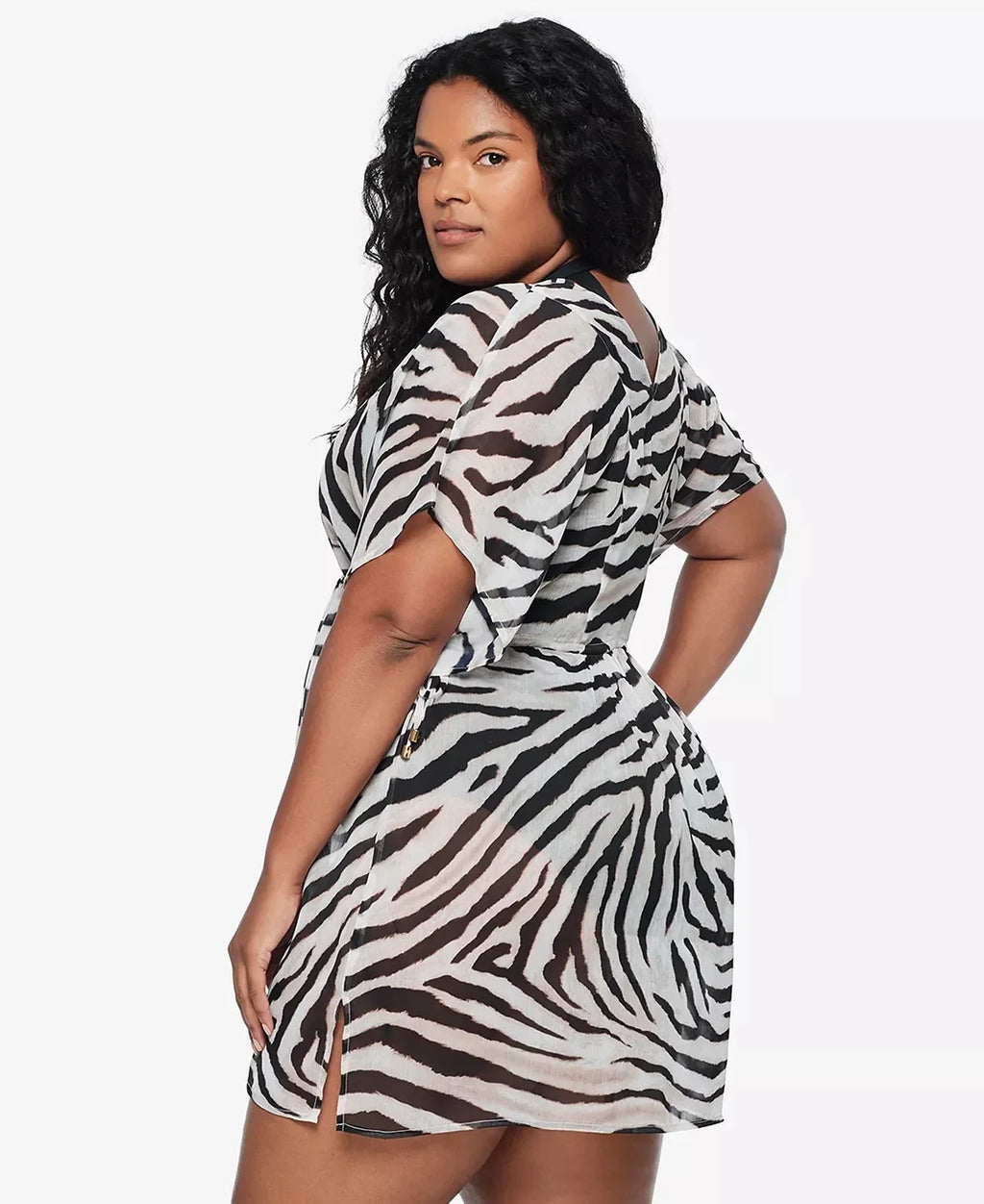 US Plus Ralph Zebra-Print Tunic Cover-up, 2X Lauren Size BROWN