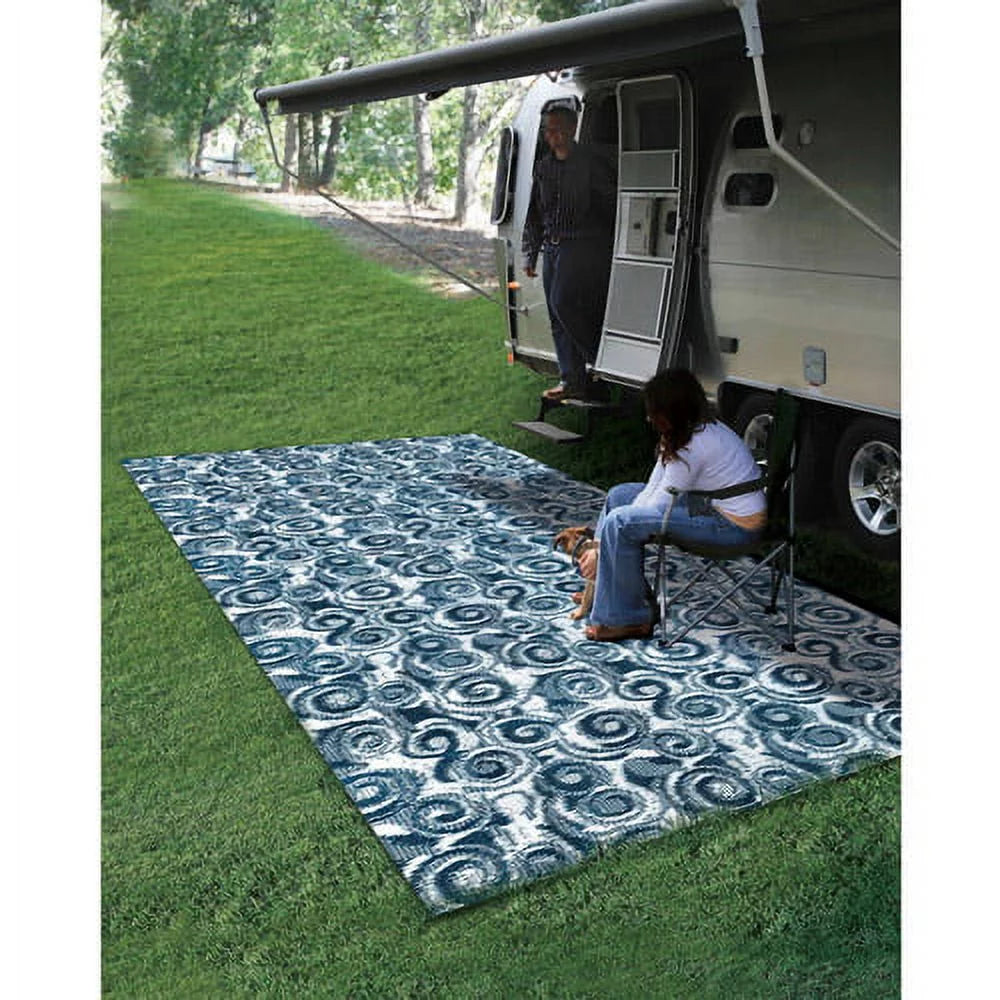 Mat, 8' Beach Accessory Perfect x Swirl RV Reversible Camping, (42841) Blue 16' Picnicking, Outdoor for Camco RVing, - Outdoor and the