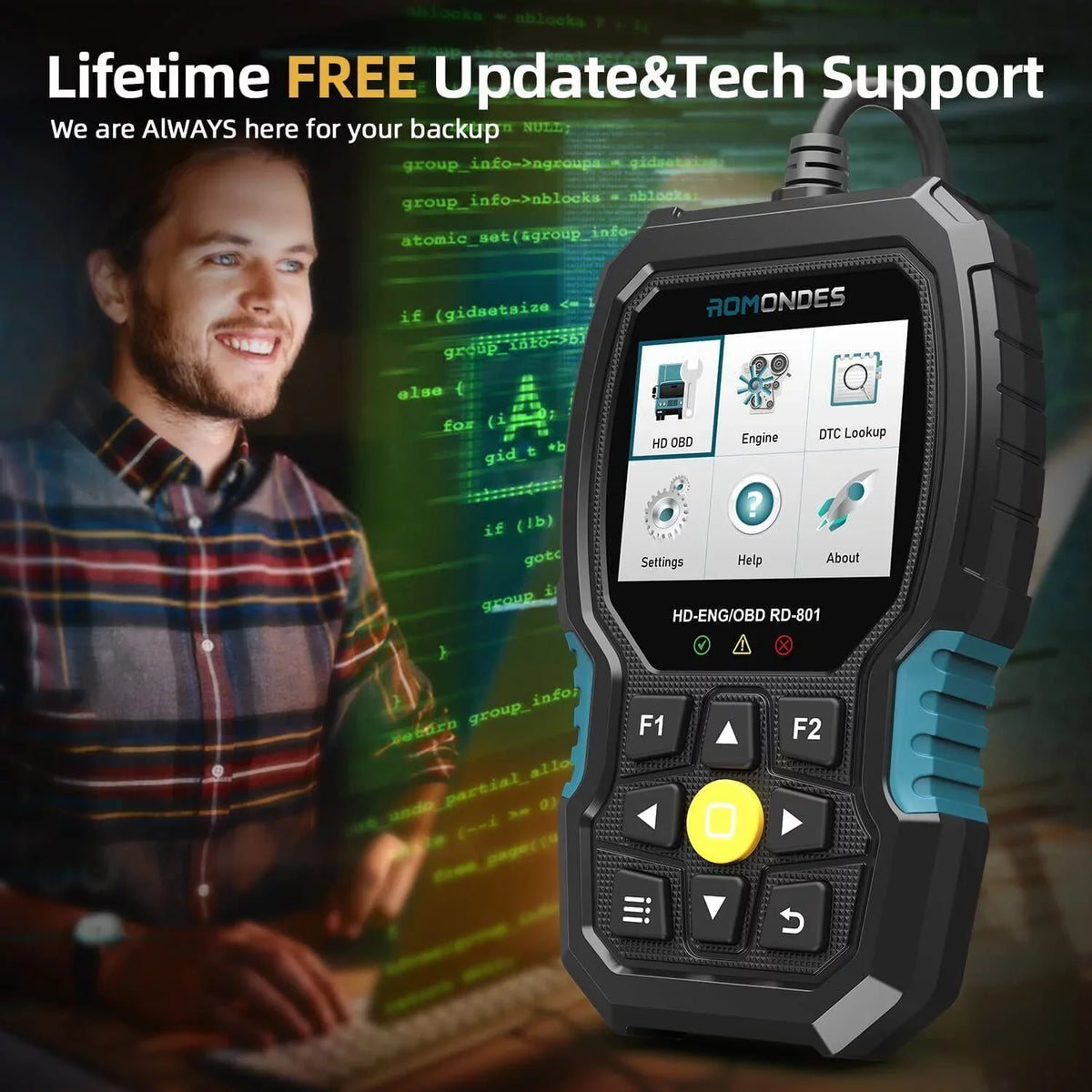 Scanner Tool Reader Romondes Truck Heavy Diagnostic OBD2 Scanner Duty Diesel RD801 Code Truck