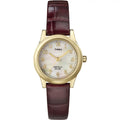 Leather Gold/Burgundy/MOP Timex Essex Dress Avenue Watch, 25mm Women's Strap