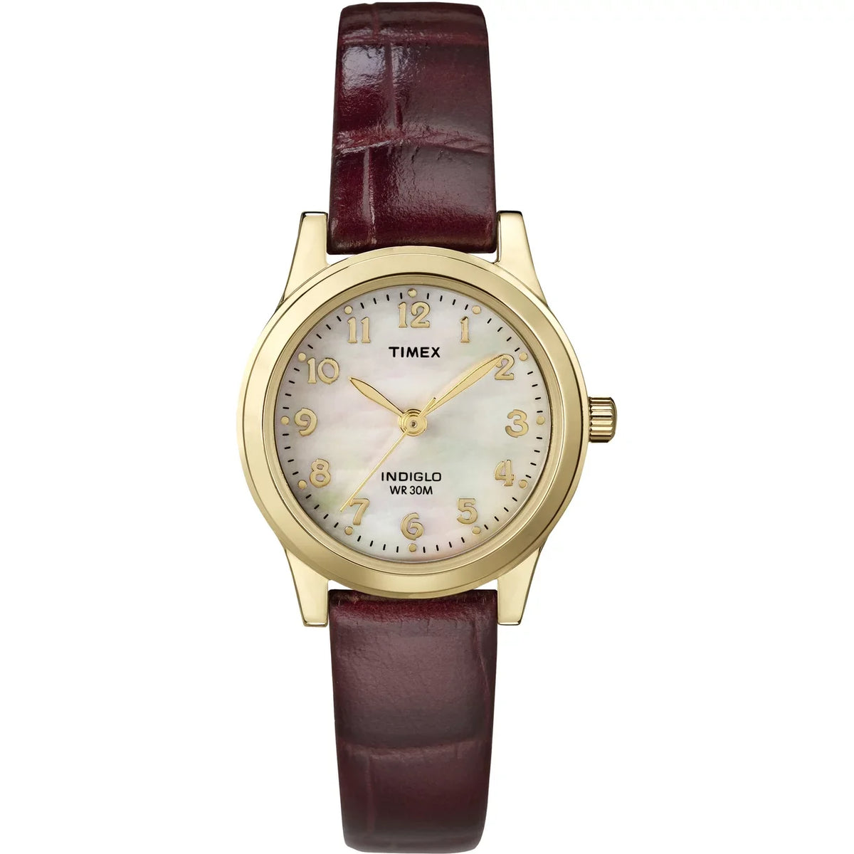 Leather Gold/Burgundy/MOP Timex Essex Dress Avenue Watch, 25mm Women's Strap