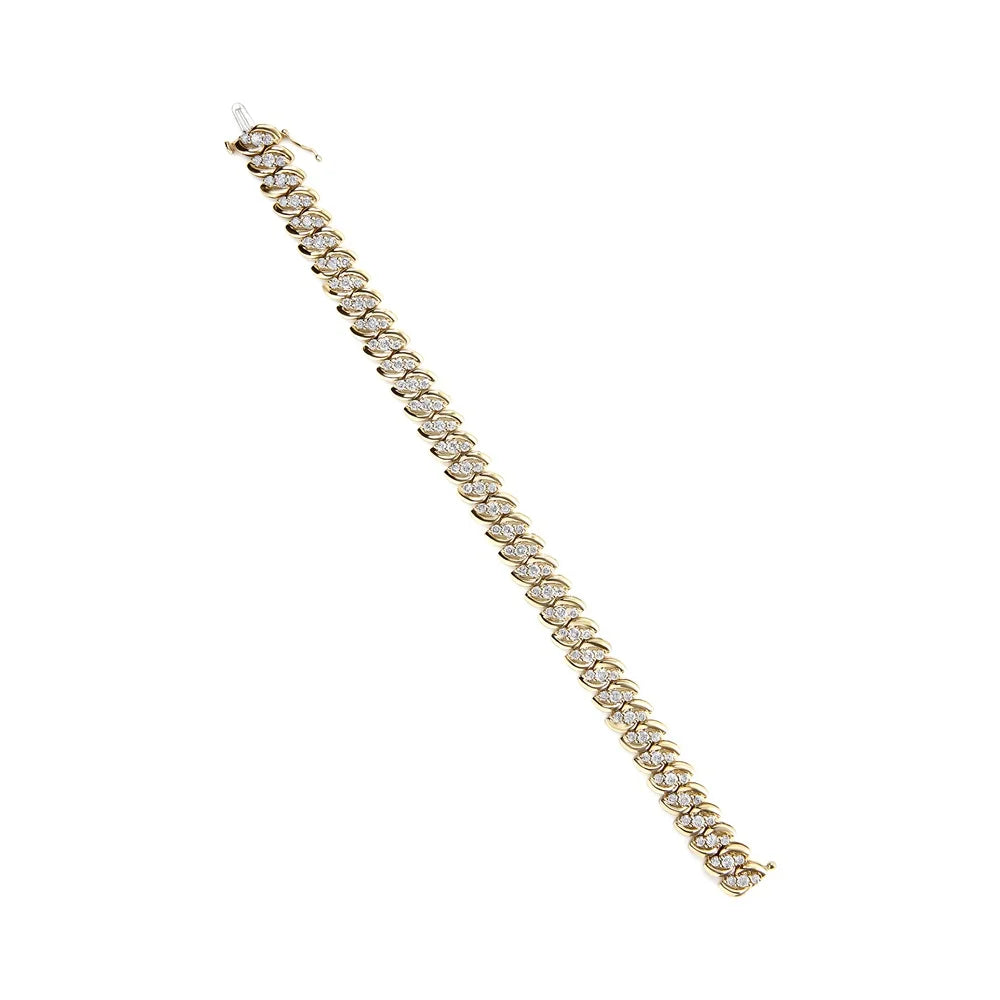Womens (J-K 5.0 Double Cuban Clarity) Cttw Round 7.25" wristband Yellow Row cut Clasp of Haus Inches Gold Box - 10K S-Link Color, Brilliance Diamond I2-I3