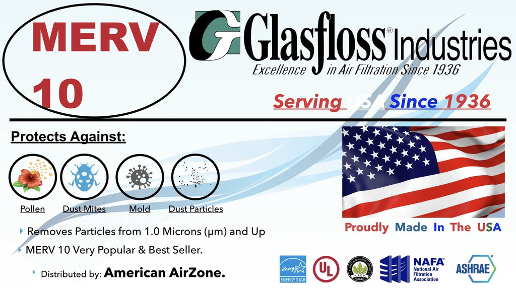 Pack 35.5x7/8 - 11.5 x Air Filter - Furnace 10 inch) (Actual Made USA - Glasfloss MERV of in 4 Size: - 12x36x1