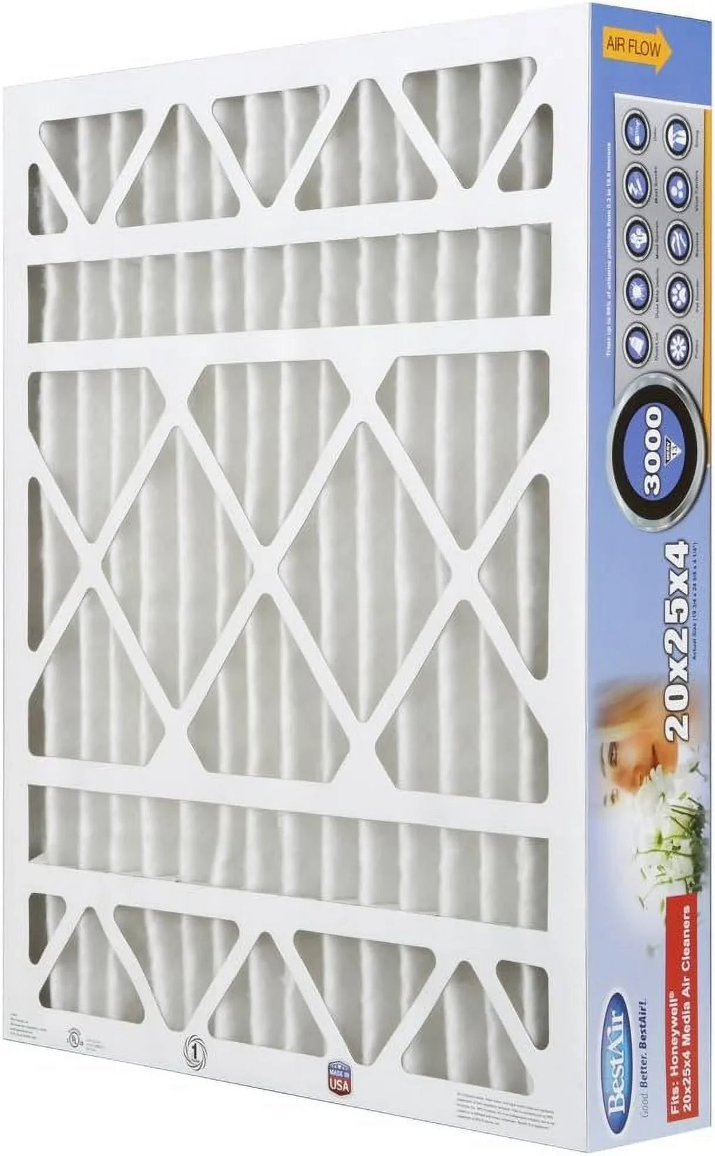 Air x x Models, of AC BestAir & For 3 13, 25" 4", Pack HW2025-13R 100%, Allergens Honeywell MERV Furnace Fits Filter, 20" Contaminants, Removes
