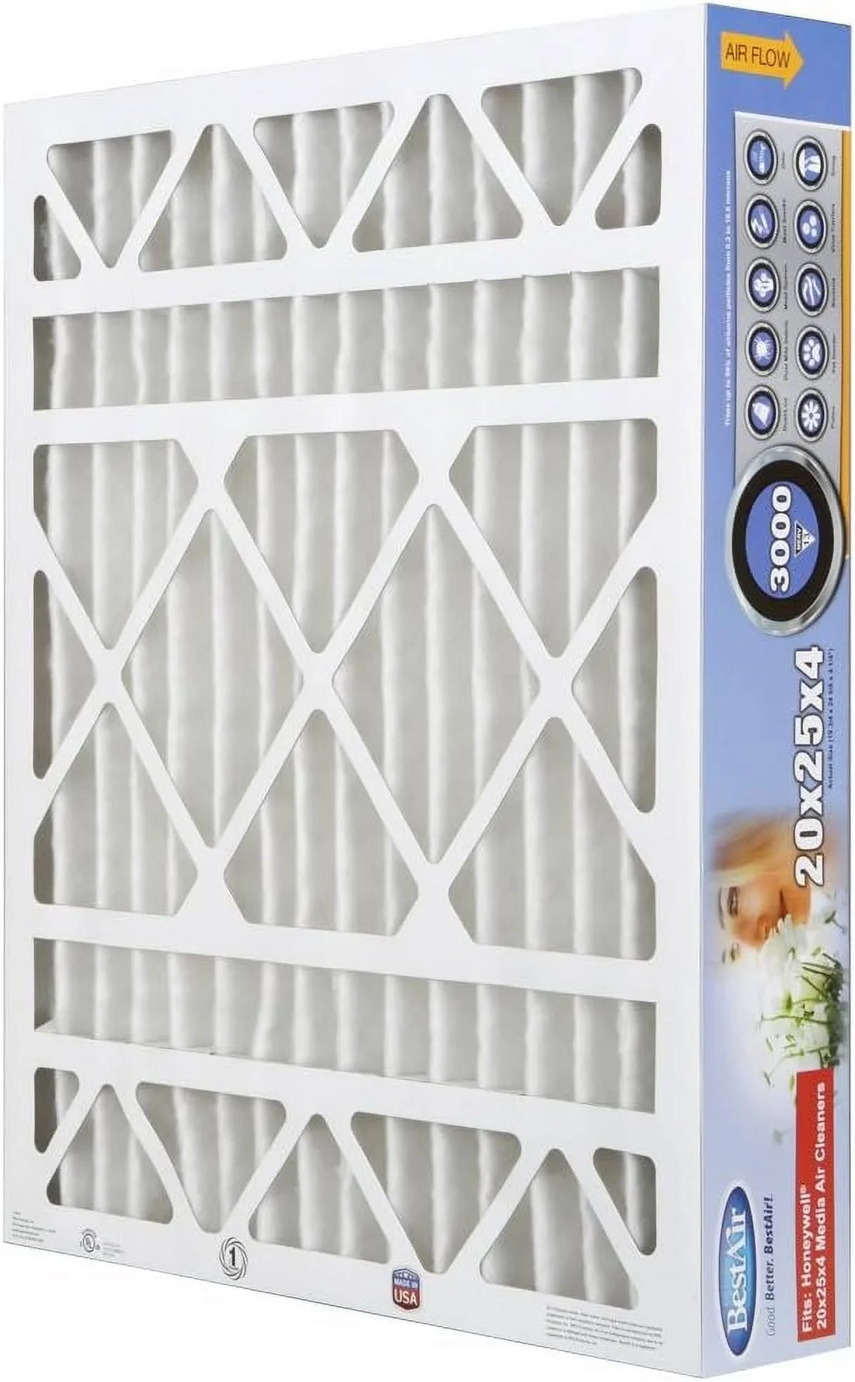 Air x x Models, of AC BestAir & For 3 13, 25" 4", Pack HW2025-13R 100%, Allergens Honeywell MERV Furnace Fits Filter, 20" Contaminants, Removes