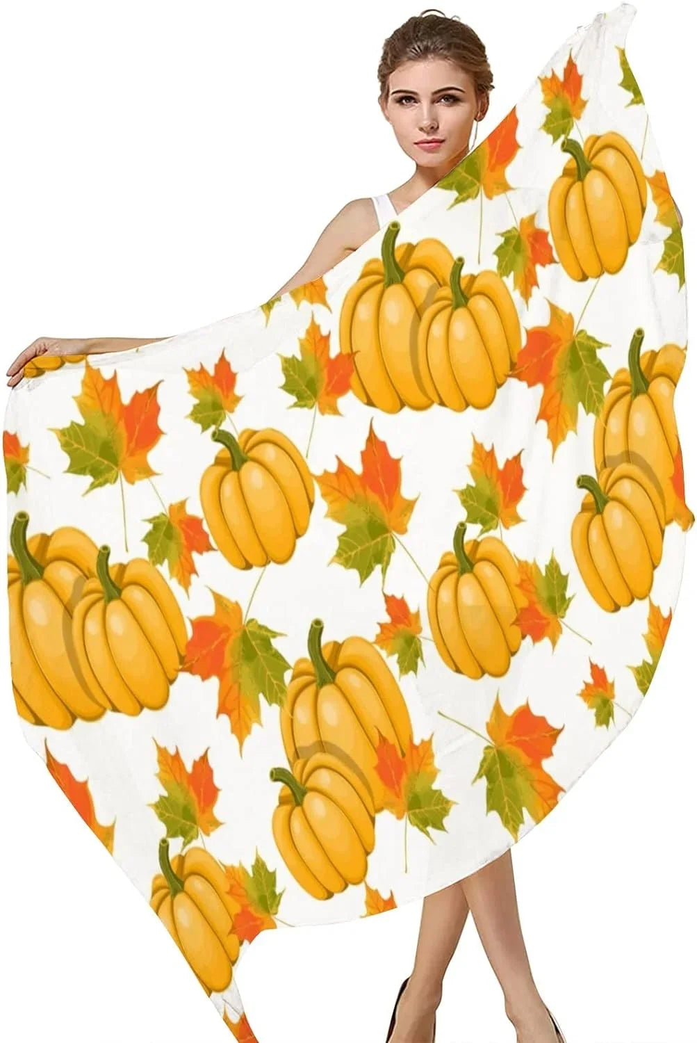 Hyjoy Long Silk Scarves Lightweight Pumpkins Shawl Maple Leaves for Girls Wrap Women Scarf Neck
