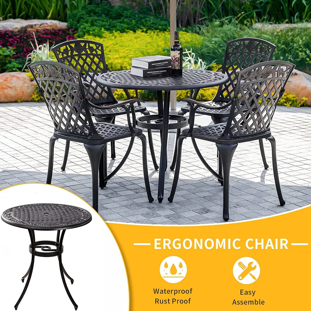 Hole,Round Dining Cast Patio Patio Table Aluminum Table, Outdoor 35.5 for Bistro with Porch Inch Table 1.97" Umbrella Patio, Dining Garden,