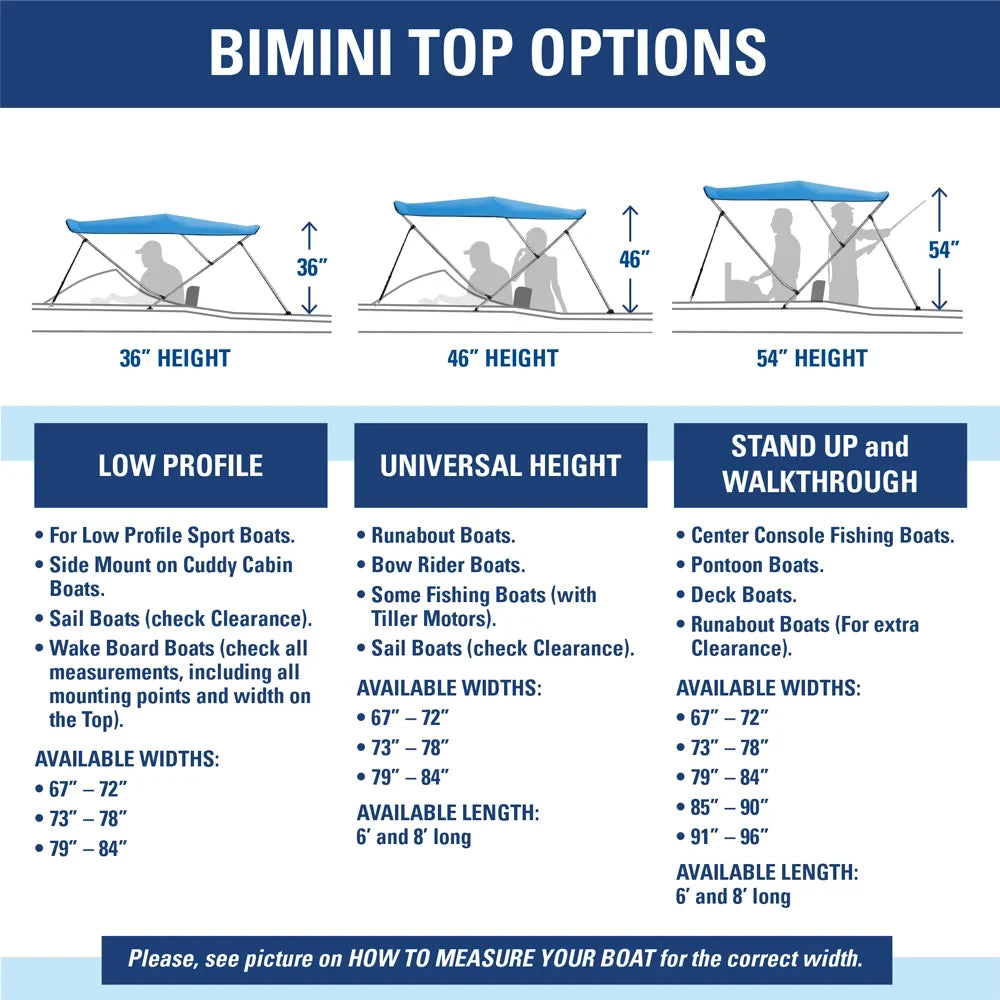 W 3 84" - High Bimini Cover ft. 6' BEIGE Top 36" Boat Bow 79" x L