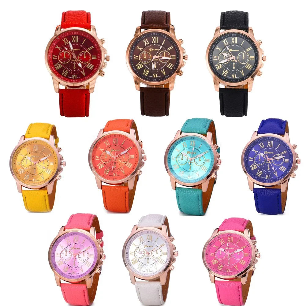 Quartz Wrist Wholesale Ladies 10 Set Unisex Pack Fashion PU Women Men Girls Watches Analog Leather Weicam Roman Watch Assorted for Numerals