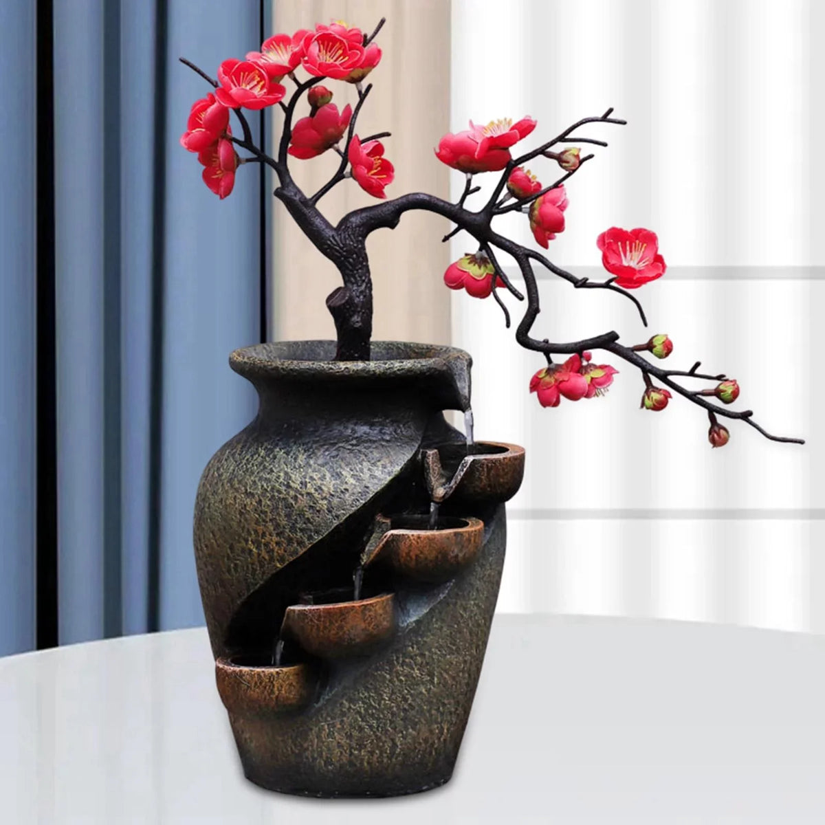 Fountains Gifts Living Soothing Relaxation VaseThree-dimensional Fountain for Vase Shui Creative Water Flower Feng Decor Craft Simulation room Office Waterfall Tabletop Garden Desk