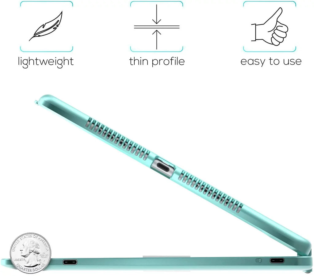 Typecase Protective Backlit for Slim Gen, iPad 9th Generation Generation Trackpad 10.2-inch Case iPad 10.5, Holder Pencil 8th with Air 3, Wireless Cover (Seafoam) with 7th Keyboard (2020), (2021), Pro