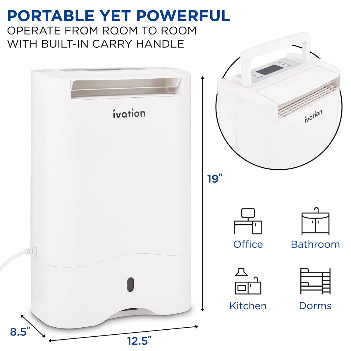 Ivation Wifi 410 Smartphone W/ & Drain Control Dehumidifier 19 Hose Sq/Ft, Pint,