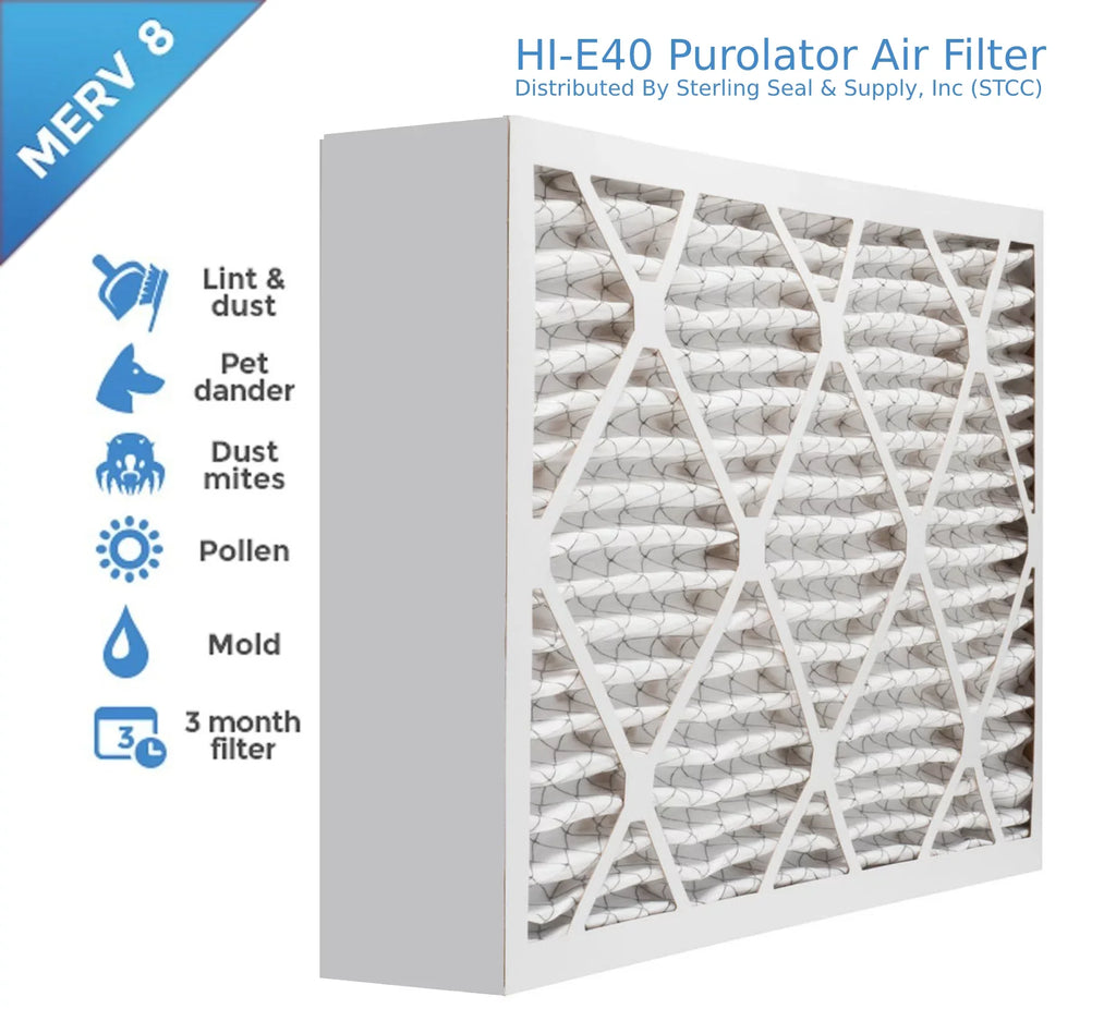 8, Pack) Pleated 12x24x4, Purolator Hi-E MERV Mechanical Air Filter, Surface Extended (3 40
