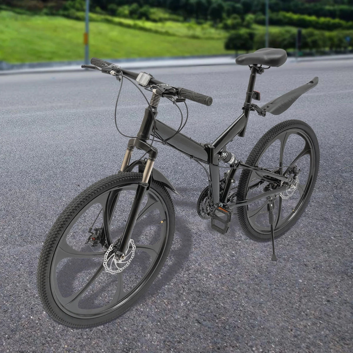 Folding Miumaeov 26" Max 150kg/330lbs Loading Carbon Camping Bike City Shifter Light Bicycle Black Bike 21-Speed Steel Weight Adult Folding