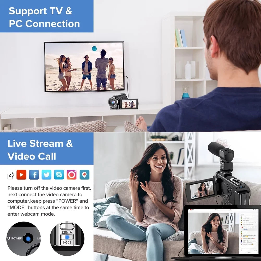 Recorder 16X Rotatable Digital Camera Degrees Digital YouTube Microphone,Remote Camera Zoom Video Batteries 1080P FHD 3" Vlogging 30FPS Camera LCD 24MP 270 Control,2 with Camcorder Screen