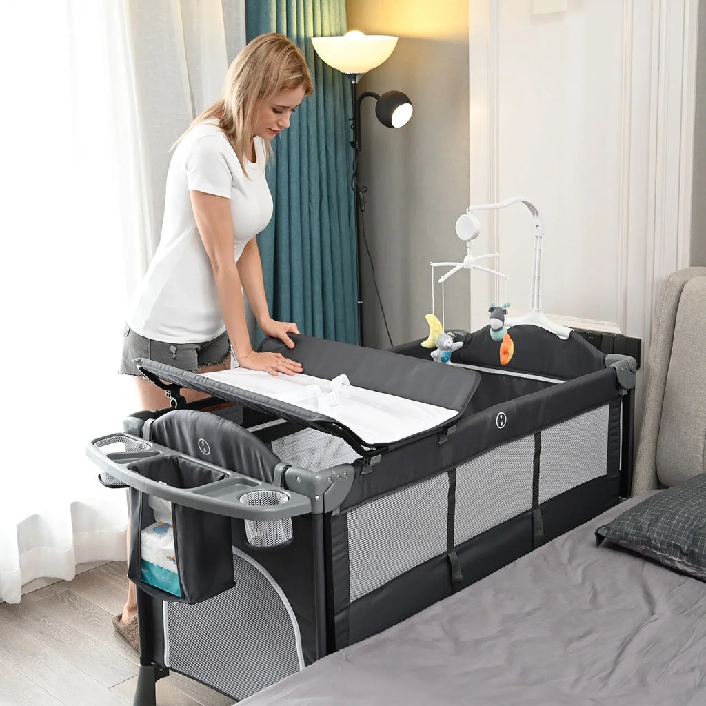 49.6"L Convertible Portable Playpen x - Side Crib 27.6"W Bed Playard, BENTON 29.9"H x Kerrogee TECHNOLOGY Infant Bassinet 5-In-1