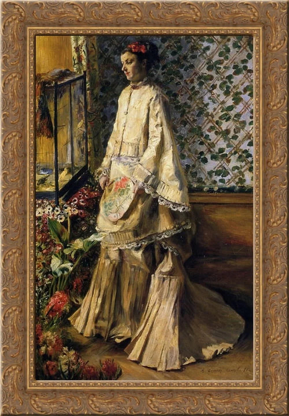 Framed Canvas Art 19x24 Maitre Pierre Renoir, Rapha by Auguste Ornate Wood Gold