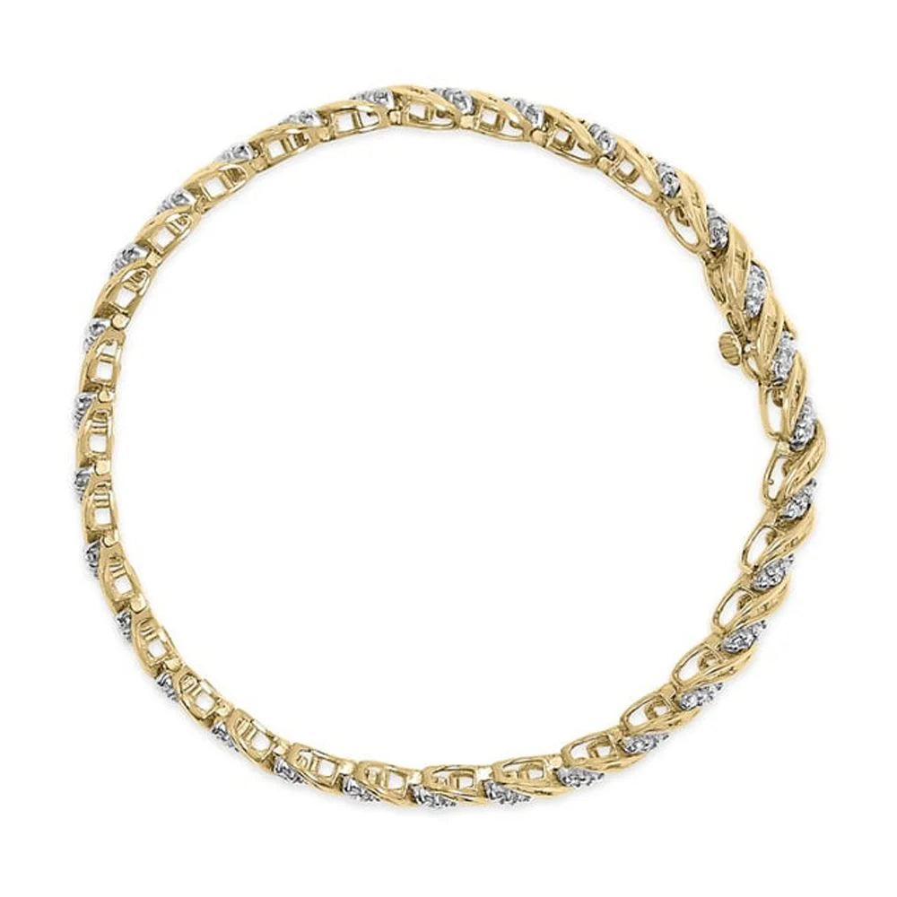 Haus Clasp Yellow 10k and Diamond of Box Womens 7.25" Round I2-I3 wristband 1.00 Cttw Clarity) (I-J Color, Cut Cut Brilliance Baguette Prong S-Link Gold